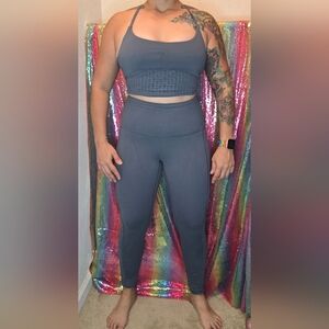 Prana Womens Fara Set Charcoal Gray HighRise Eyelet Sides Athleisure Yoga